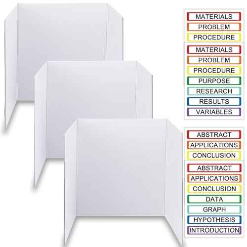 Trifold Display Boards with Colorful Self-Adhesive Sheets ? 24 x 16 Inch Tri-Fold Corrugated Presentation Boards for Science Fairs, Complete Poster Board Kit