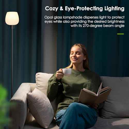 Floor Lamp for Living Room with 3 Color Temperatures, Standing Lamp with White Opal Glass Lampshade, Modern Tall Lamp with Foot Switch, Pole Lamp for Office Bedroom Dining Room, 9W LED Bulb Included