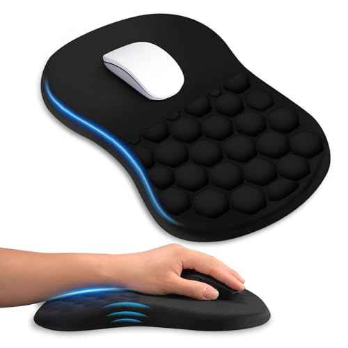 Ergonomic Mouse Pad with Wrist Rest, Dual-Slope Design for Pain Relief- Large 12x8 Inch Size with Reinforced Memory Foam & Non-Slip Base for Office Desk/Gaming (Black)