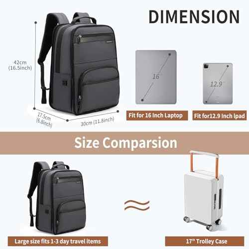 NOBLEMAN 20L Best Work Backpack Men, 1680D Fabric Heavy Duty Scratch Resistant Professional Business Office Laptop Backpack with USB Charging Port, Dry Wet Separation Backpacks 16 Inch Laptop (Gray)