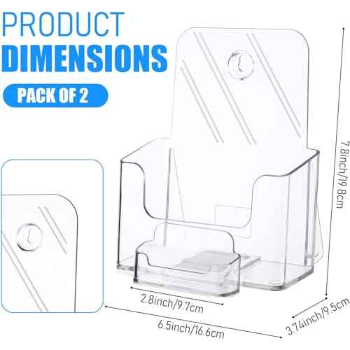 Remerry 4 Set 6.5 Inch Wide Acrylic Brochure with Business Card Holder, Bifold Clear Brochure Display Stand Flyer Literature Magazine Pamphlet Booklet Holder for Desk or Wall Mount Display