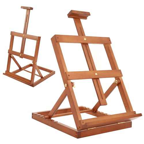 VISWIN Heavy-Duty Table Top Easel for Painting, Adjustable Beech Wood Tabletop Easel, Hold Canvas up to 23¡±, Portable Art Desktop Easel Stand for Adults, Artists, Beginners ? Walnut