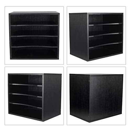 PAG Mail Sorter Organizer, Wood Countertop Literature Organizer, Office Supplies Desktop File Bill Paper Organizer for Office Home School, 4 Compartments, Black