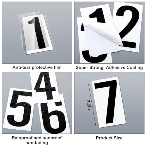 500 Pcs 3.5"H Placard Vinyl Numbering Kit Permanent Self Adhesive White-Back Vinyl with Black Numbers Stickers Waterproof Numbers, 50 Decals of Numbers 0-9, for Trailer Numbers Equipment Seats