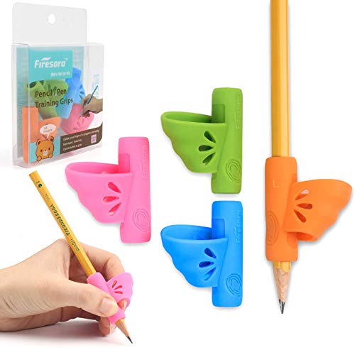 Firesara Left-Handed Butterfly Pencil Grip for Kids & Adults, Yellow, 4 Pack