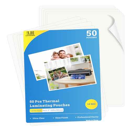 50 Pack Thermal Laminating Pouches 10 Mil, 9 x 11.5 Inches Clear Laminating Sheets, Wide Size Compatibility Office Laminating Supplies for Letter, Photo, Card and ID Badge
