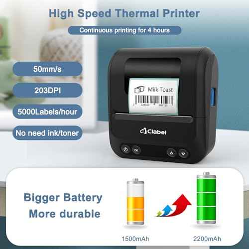 CLABEL 320B Label Maker 3 Inch Bluetooth Barcode Printer Thermal Label Printer Compatible for Small Business,Address, Office, 1 Roll 70x40mm Label