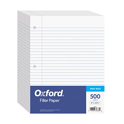 Oxford Pack of 500 Wide Ruled Loose Leaf Notebook Paper for 3 Ring Binders