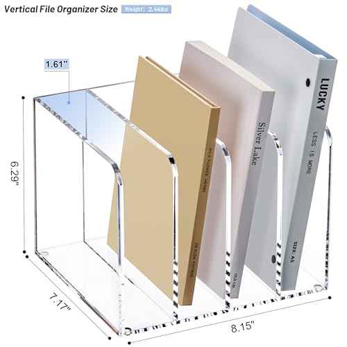 YUXUN Acrylic Magazine Holder,Clear Desk Organizer File Sorter for Notebook,Paper,Envelope,Magazine, Book Storage-Office/Home/Classroom Organization(4 Compartments,B5)