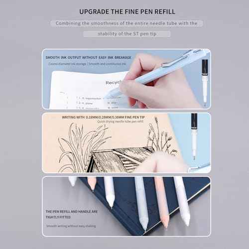6pcs Gel Pen set, Black Ink Pens 0.18mm /0.28mm / 0.38mm Ultra Fine point Smooth Writing Pens with Silicone Grip, Retractable Cute Pens for Journaling NoteTaking sketching drawing stationery