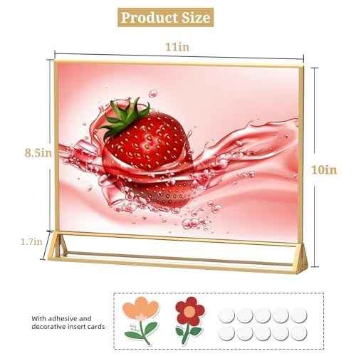 Clear Acrylic Sign Holder 11x 8.5 Horizontal Double Sided Gold Frame Flyer Holder for Wedding Table Number Menu Holder (6pcs)