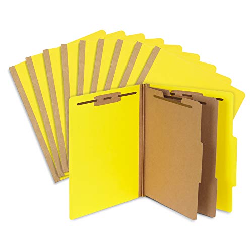 10 Yellow Classification Folders, 2 Divider, 2 Inch Tyvek Expansions, Durable 2 Prongs Designed to Organize Standard Medical Files, Law Client Files, Office Reports, Letter Size, Yellow, 10 Pack
