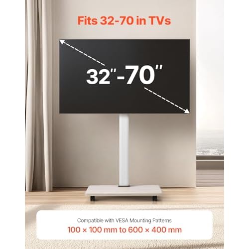 VEVOR Rolling TV Stand, Mobile TV Cart for 32-70 Inch Screens, 25¡Æ Left-Right Rotation and Height Adjustable TV Mount on Wheels, Holds up to 99 lbs for Corner, Bedroom, Outdoor, Max VESA 600x400mm