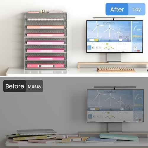 Lavatino 2 Pack 8-Tier Office Desk File Organizer, Letter Tray Paper Organizer with Handle, Including 5 Adjustable Slide Trays for Organizing Desk Workspace Accessories and Supplies (Silver Mesh)