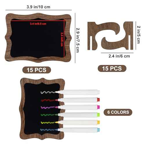 Temlum 15 Pcs Mini Chalkboard Sign with 6 Color Chalk Markers, 2.9¡È x 3.9¡È Wooden Blackboard Reusable Small Chalkboards for Food, Buffet, Parties, Message Boards, Table Numbers (Wavy Shaped)