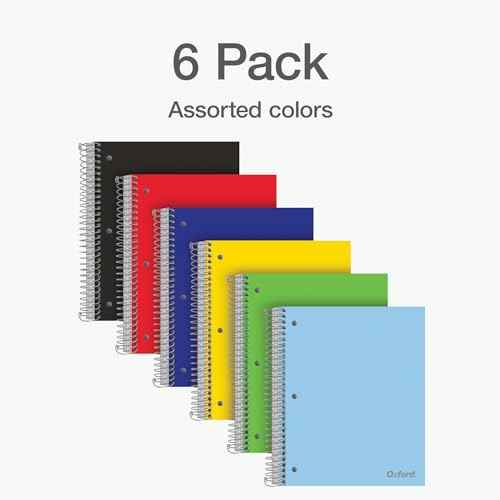 Oxford 3 Subject College Ruled Spiral Notebook 8.5x 11 - Poly, Water Resistant Cover - 150 Sheets, 6 Pack