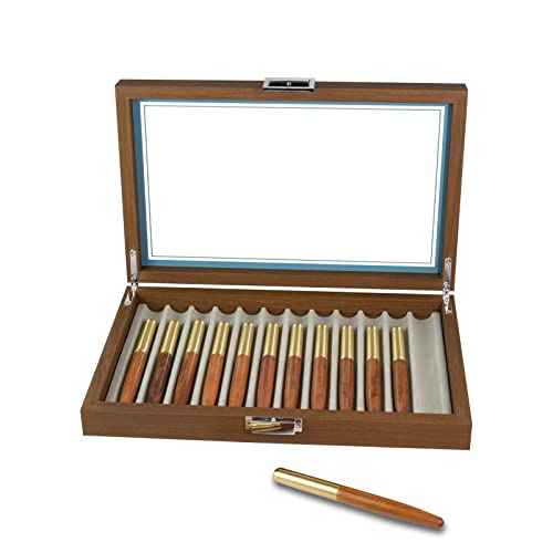 Wood Pen Display Case 12 Pen Organizer Box Pen Storage Collector Organizer Box With Glass Window Pen Fountain Collection Display Case£¨Black Walnut£©