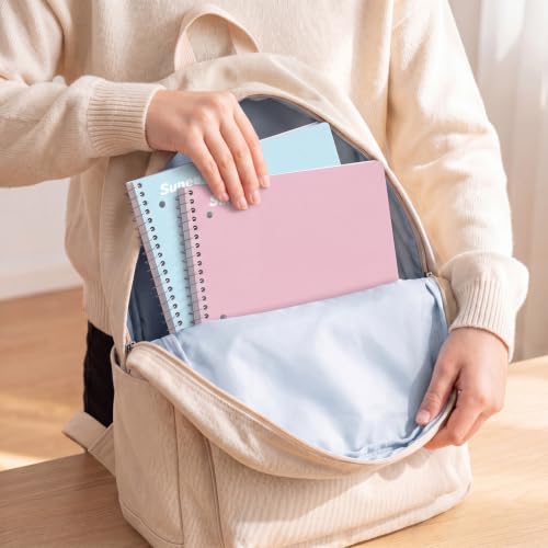 SUNEE Pastel Spiral Notebooks Pack of 3 - 8x10.5 College Ruled, Durable Coil, Tear-Out Pages, 70 Sheets Each for School