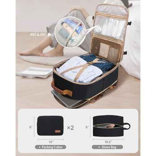 40L Travel Backpack for Women, Carry On Bag Flight Approved, Waterproof Backpacks with 3 Packing Cubes, Weekender Personal Item Backpack for Airplane Travel Essentials, TSA Approved