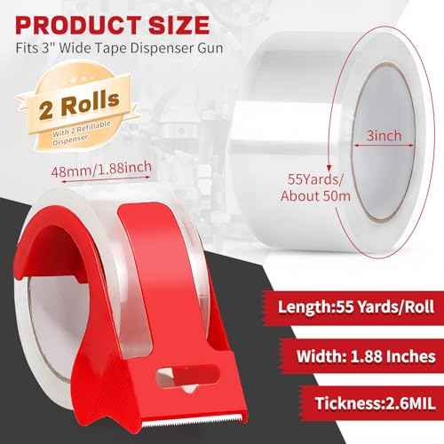 CenYouful Clear Heavy Duty Packing Tape with Dispenser, 2 Rolls Strong & Durable Shipping Tape, 1.88 Inches x 55 Yards Packaging Tape, for Packing Boxes, Moving Supplies, Shipping and Mailing