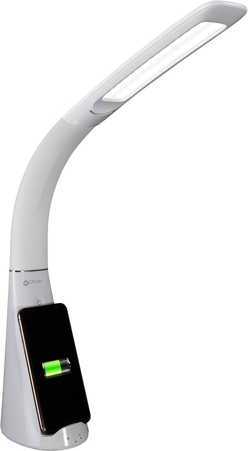OttLite Purify LED Sanitizing Desk Lamp with Wireless Charging – Eliminates up to 99.9% of Bacteria, Touch Activated, Flexible Neck, Modern Light for Reading, Crafting & Office Desktop