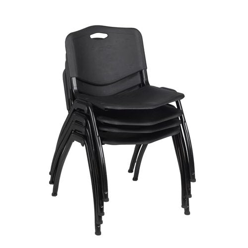 Regency Kobe 48-Inch Round Breakroom Table, Grey, and 4 M Stack Chairs, Black