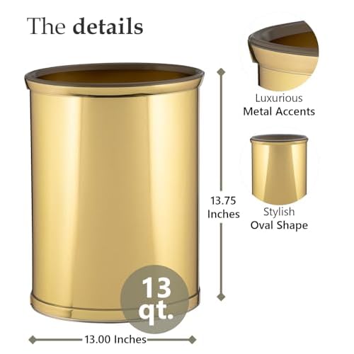 Kraftware Polished Brass Colored Mylar Designer 14¡± Oval Wastebasket for Home & Office