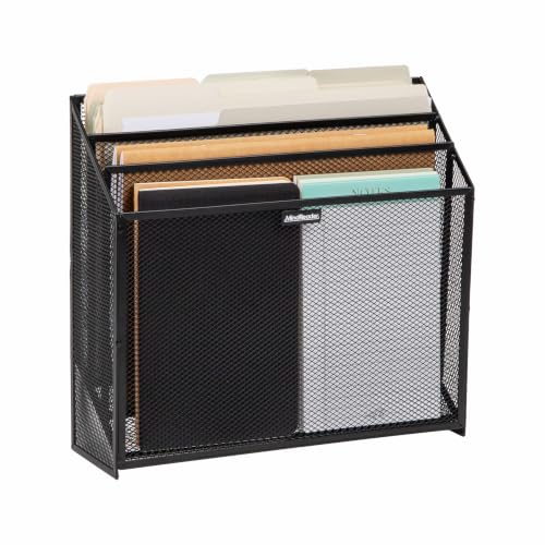 Mind Reader Single 3-Tier Vertical File Storage Organizer, Metal Mesh, Black, 12.5in