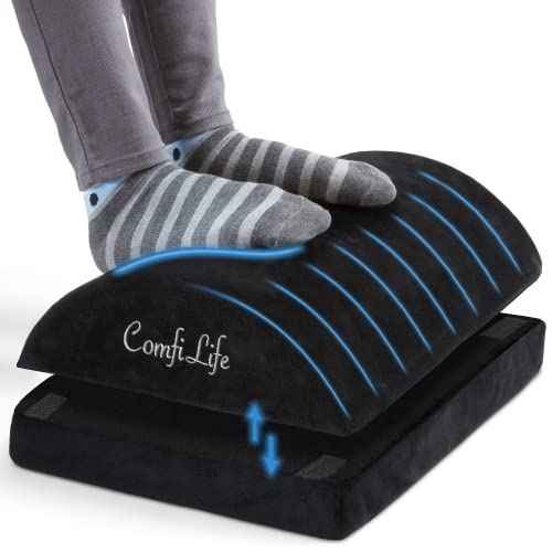 ComfiLife Foot Rest for Under Desk at Work ? Adjustable Height Memory Foam Foot Stool for Under Desk, Office Chair & Gaming Chair ? Ergonomic Footrest for Back & Hip Pain Relief (Black)