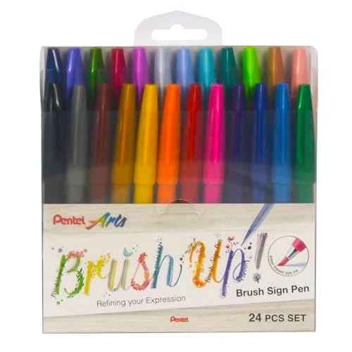 Pentel Brush Sign Pen SES15C - Brush Nib - Fibre Tip - Full Range Set - 24 Pens