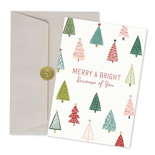 Hallmark Business Bulk 25 Pack Christmas Cards for Employees & Staff (Merry & Bright Colorful Trees), 5 x 7 Cards, Message Inside, Envelopes Included