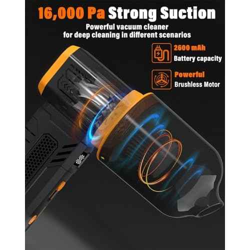 Compressed Air Duster, 130K RPM Powerful Cordless Mini Blower with Display, 10-Gear Adjustable Car Vacuum with Fast Charging, Rechargeable Handheld Vacuum for Home, Outdoor and Car (Black, 2-in-1)
