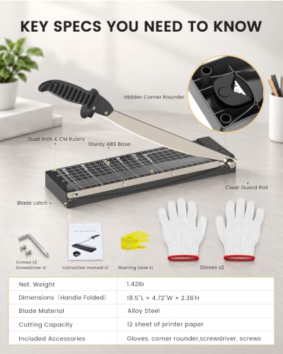MAKEASY 12-Inch Heavy Duty Paper Cutter Black, 12 Sheet Guillotine Trimmer for Craft & Office