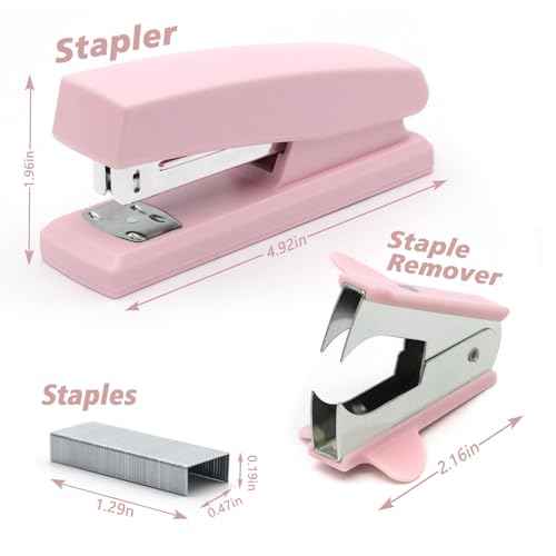 Pink Office Stapler, 25 Sheet Capacity with 2000 Staples and Staple Remover, Desktop Stapler,Pink Office Supplies for Students and Office Clerks