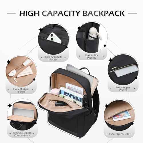 Laptop Backpack for Women - Business Travel Anti Theft Laptop Bag Backpack Water Resistant College Computer Backpacks for Men Women Fits 15.6 Inch Notebook (Black)