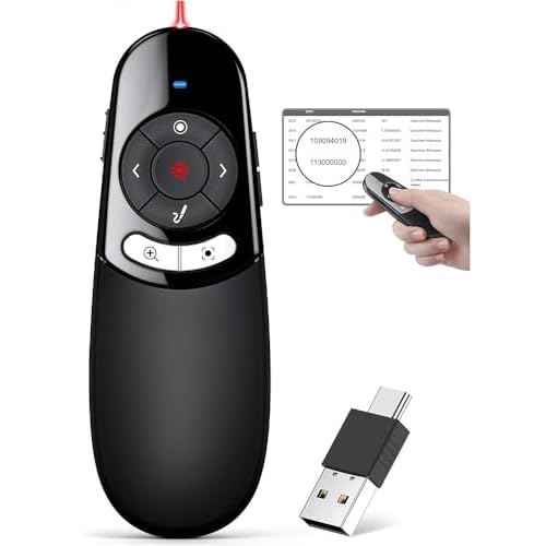 2 in 1 Type C USB Presentation Clicker with Physical and Digital Function, RF 2.4GHz Wireless Presenter Remote PPT Clicker for Computer Presentations, Slide Advancer for Mac Laptop