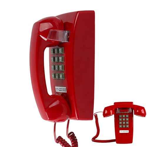 Red Wall Phone, Retro Wall Phones for Landline(Mechanical Ringtone On or Off), Vintage Wall Telephone Metal Base, Old School Wall Mount Phone, Backup Emergency Telephone for Home, Kitchen