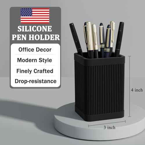 Aesthetic Pen Holder For Desk, Modern Silicone Pencil Holder, Stylish Office Desk Decor, Made of 5 mm Thickened Premium Silicone, Office Desk Organizer And Accessories (Black)