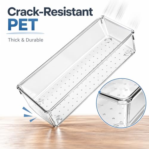 10 Pack Clear Drawer Organizer Trays - 5 Sizes Non-Slip Storage Bins