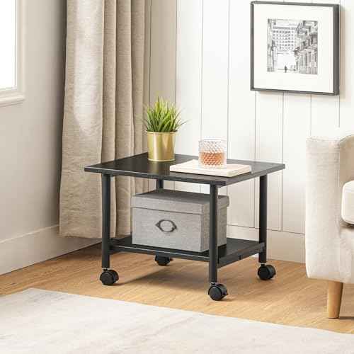 HOOBRO Printer Stand, 2-Tier Industrial Under Desk Printer Cart with Shelf, Mobile Heavy Duty Storage Rack on Wheels for Home, Office, Black BB02PS01G1