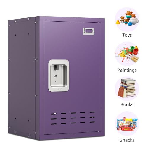 KAER Metal Storage Locker, Lockable Cabinet, 24" H Organizer for Bedroom, School, Office, Playroom, Daycare, Garage (Purple)