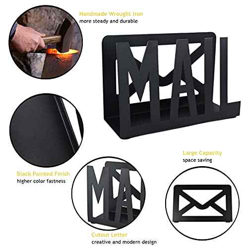Desktop Letter Holder, Two-Sided Designs Black Metal Desktop Cutout Mail Letter Holder, Letter Sorter Envelope Holder for Home Office School, Bill Filling Paper Document