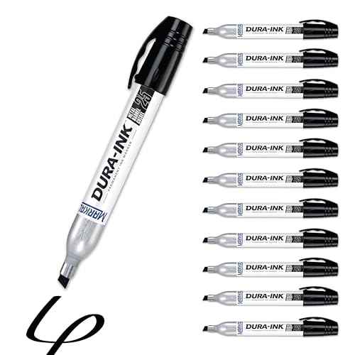 Markal Dura-Ink 25 Medium Chisel Permanent Ink Marker, Versatile Surface Compatibility, Size 1.80¡± or 1.40¡±, Black, 12-Pack