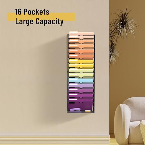 SUPEASY Black 16-Tier Wall File Organizer for Office & Home Storage