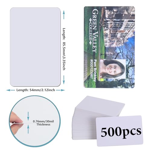 500 Pack Blank White PVC ID Cards CR80 30 Mil for Badge Printers - BKISVWCSop, Dual-Sided
