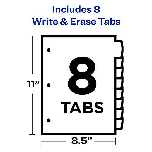 Avery Write & Erase Plastic Dividers Set of 8 - Multicolor, 8-Tab, Reusable