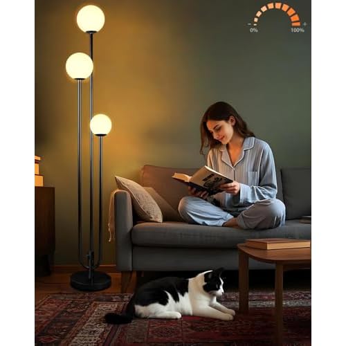 63IN 3-Light Dimmable Floor Lamp, Unique Candle Holder Style Black Tall Standing Lamps with 3000K G9 Bulbs for Reading, Mid Century Modern Floor Lamp for Living Room Bedroom Office
