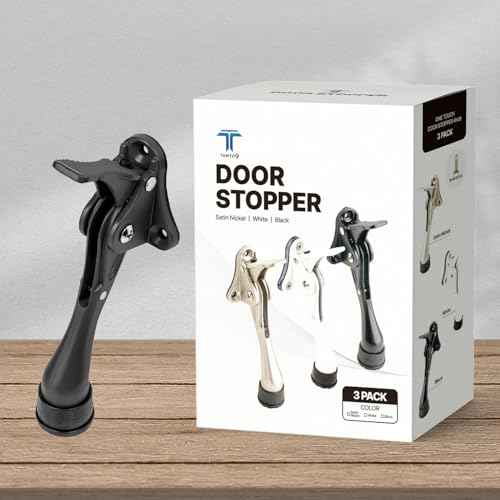 Kickdown One Touch Door Stopper 4 inch - Durable Heavy-Duty Design with Anti-Slip Door Holder Door Stop (Black, Stopper x 3pack)