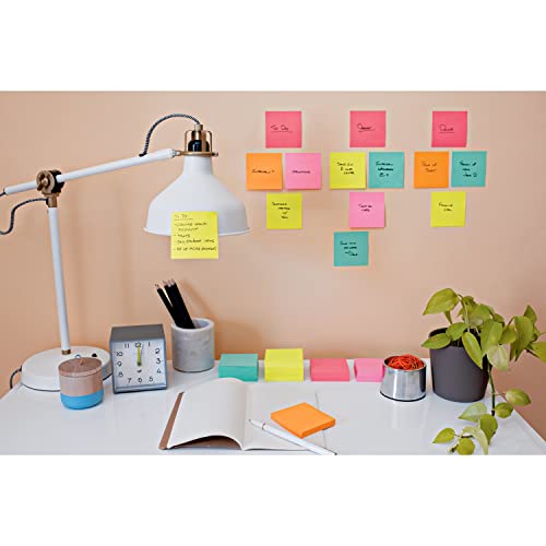 Post-it Super Sticky Notes, 24 Sticky Note Pads, 3 x 3 in., School Supplies, Office Products, Sticky Notes for Vertical Surfaces, Monitors, Walls and Windows, Supernova Neons Collection