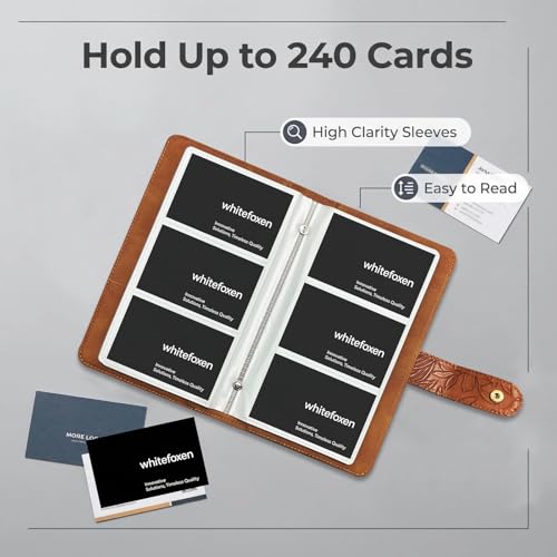 Brown Business Card Holder with 240 Capacity, Embossed PU Leather Organizer